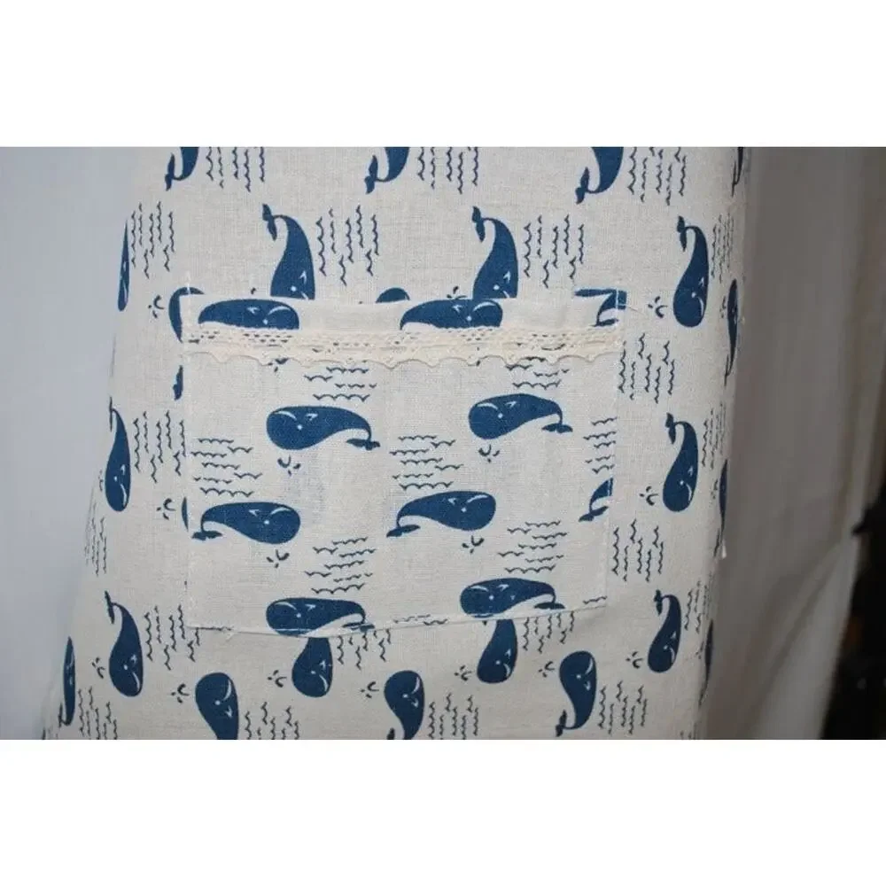 4 PACK DEAL !!  Cute Petite Blue Whale Pattern Kitchen Craft Apron With Pockets
